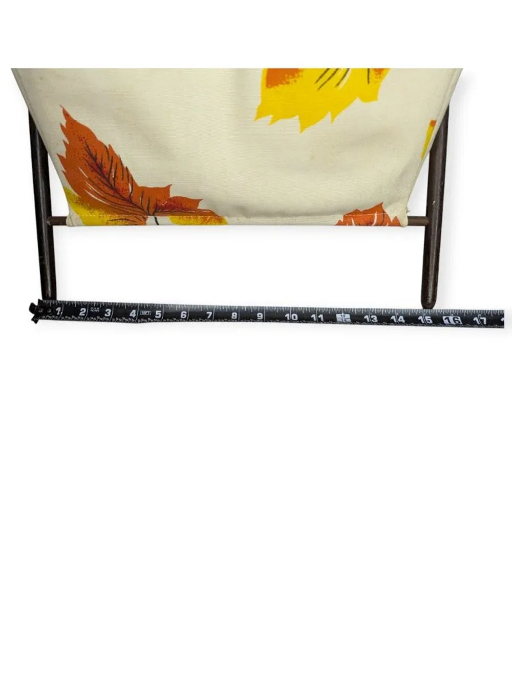 Mid-Century Leaf Print Fabric Knitting Basket Fall Autumn Wood Freestanding